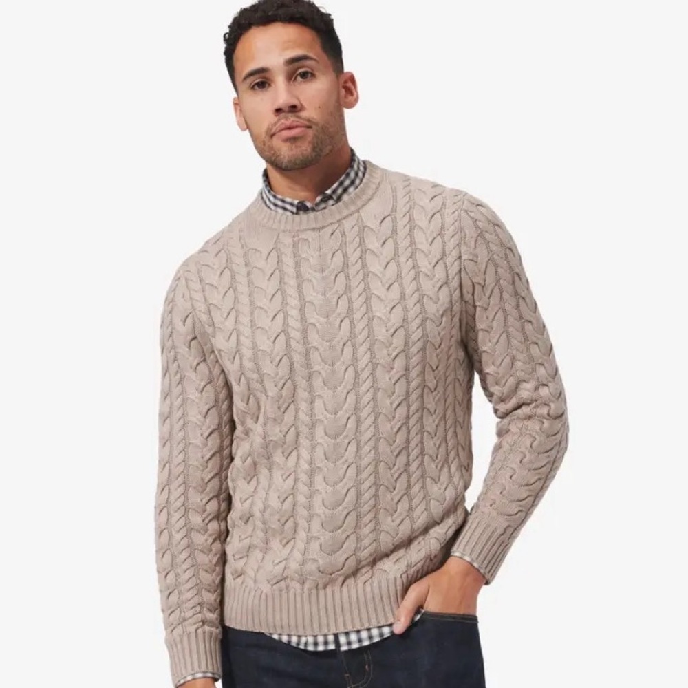 Mizzen+Main Redford Chunky Cable Knit Beige/Khaki Sweater Men’s Sz L